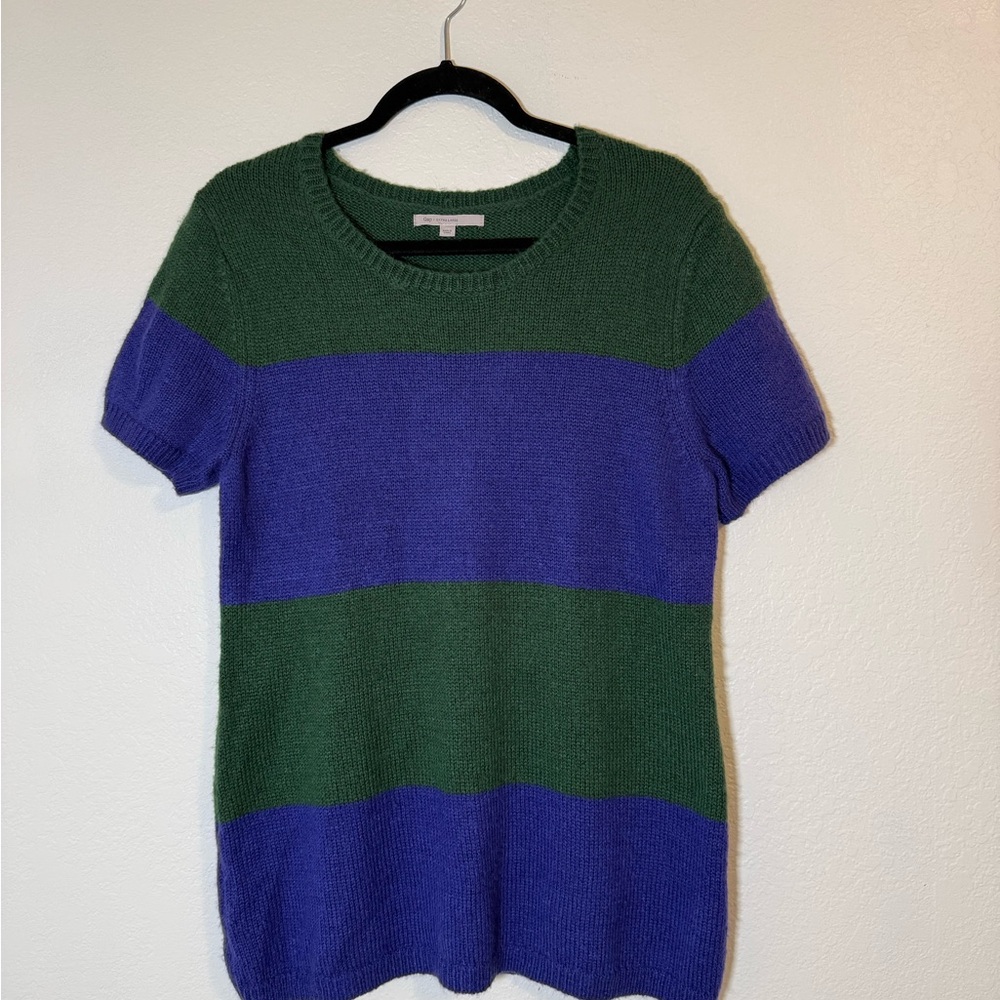 GAP Women's Sweater in Green and Blue Stripes